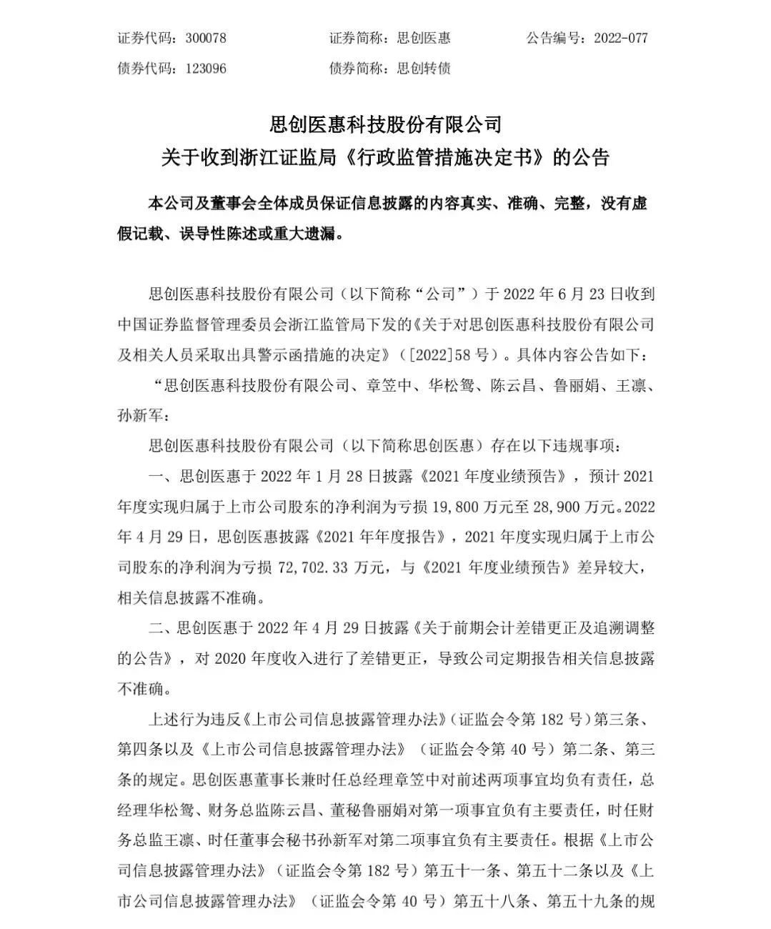 思创医惠被立案调查:涉嫌信息披露违法 曾被深交所处罚(图3)