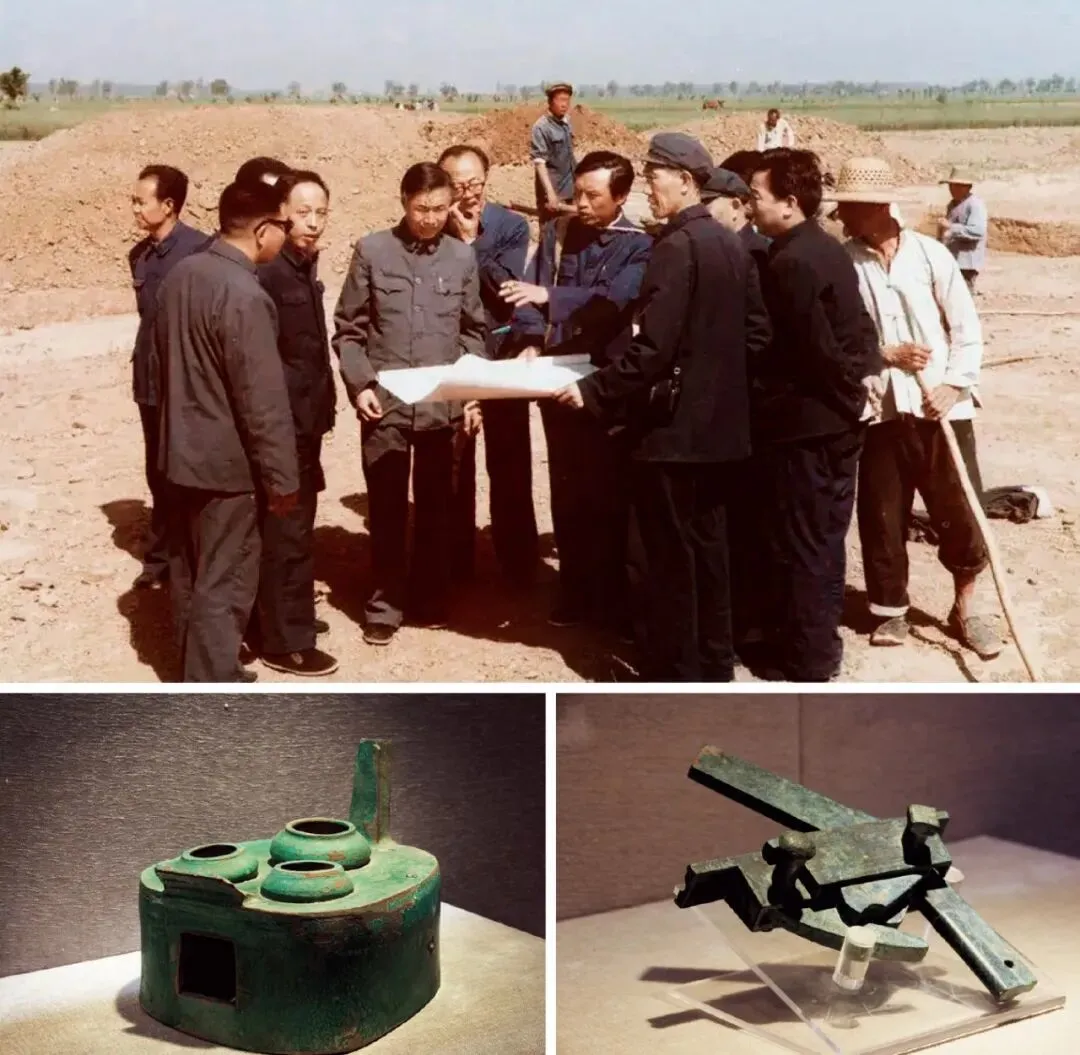 上圖：1986年，考古人員在鄴城朱明門遺址工地。中間舉左手者為徐光冀。供圖/中國社會科學(xué)院考古研究所