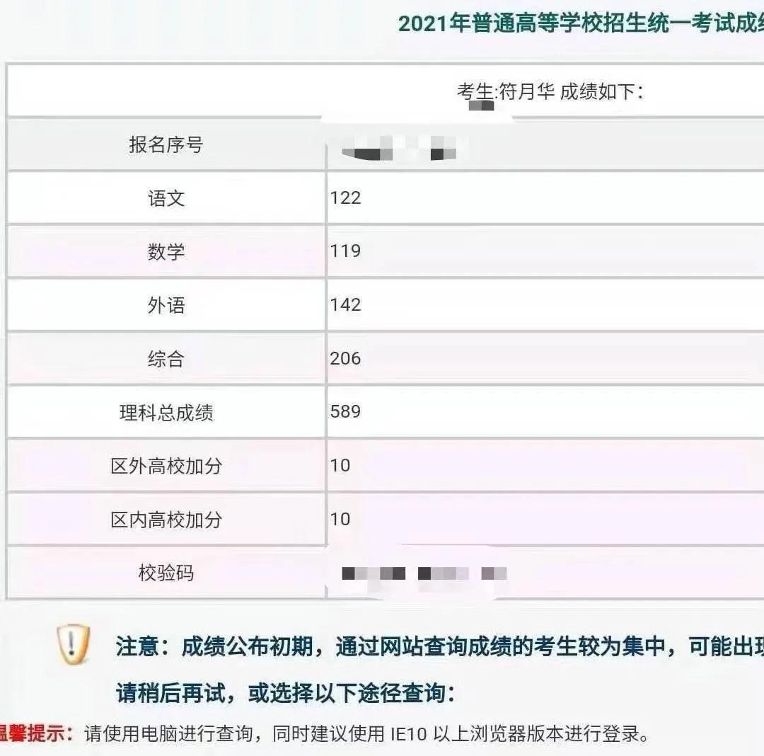 ●符月華的高考成績(jī)。講述者供圖