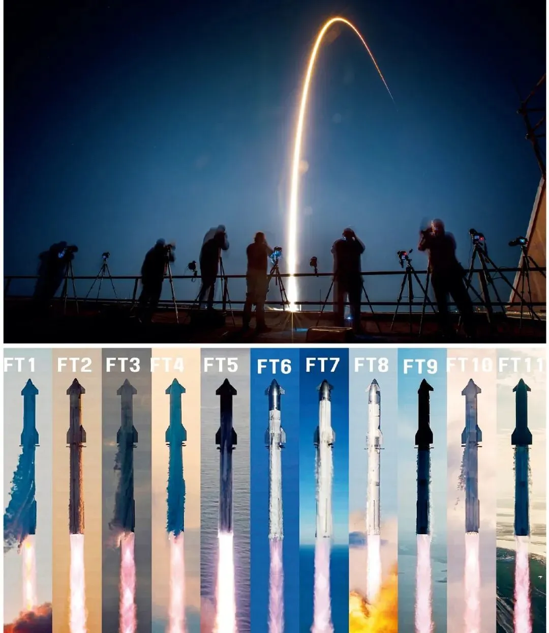 上图:2025年2月26日,美国佛罗里达州,美国NASA的Nova-C月球着陆器由SpaceX的猎鹰9号火箭发射升空。图/IC 下图:“星舰”的11次试飞 图/SpaceX社交媒体