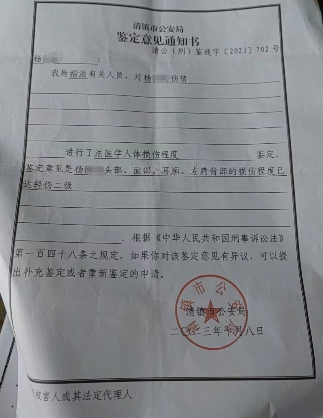 杨某被鉴定为轻伤二级（受访者供图）