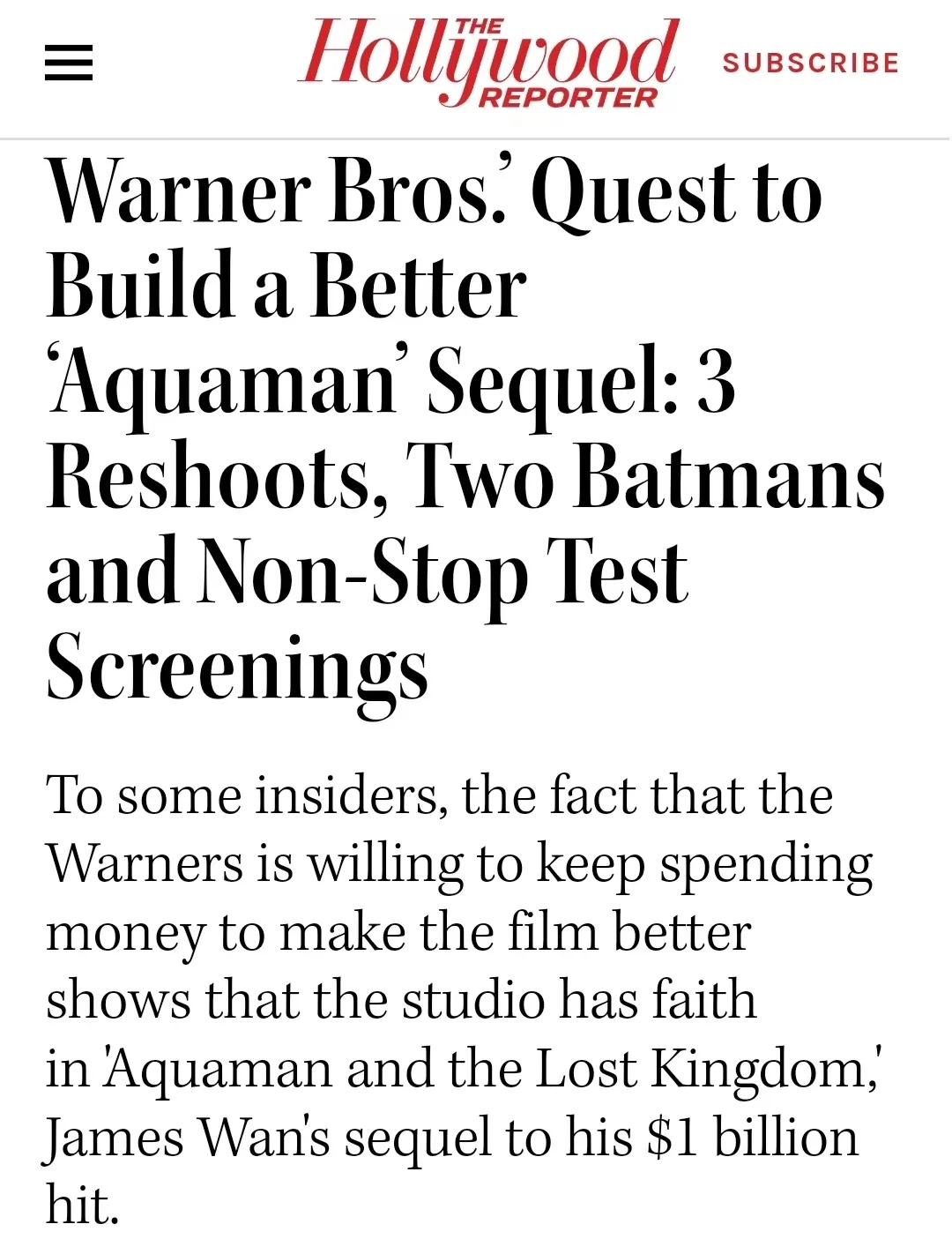 《海王2》本蝙戏份被剪 该片已经历三次重拍