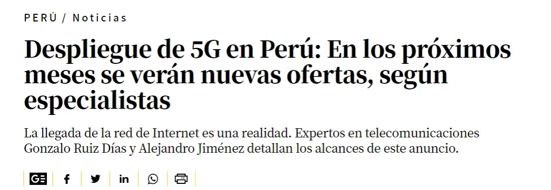 《秘鲁商报》就秘鲁5G部署报道标题截图。
