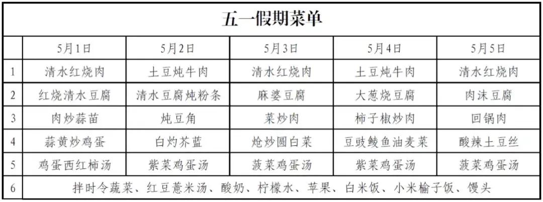 ◎ 北京门头沟清水镇政府食堂的五一菜单