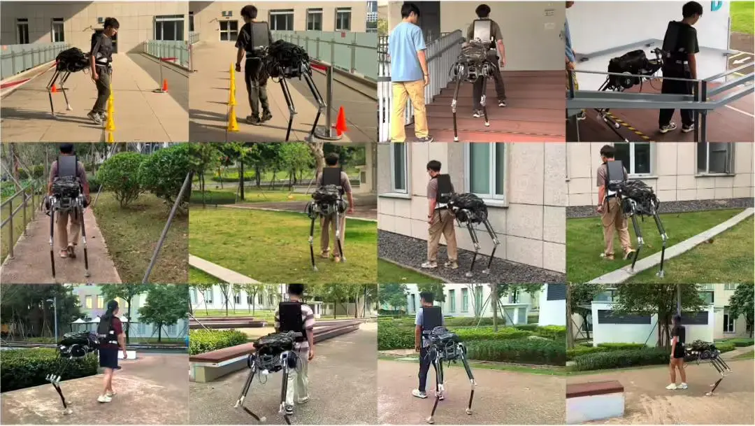 半人马机器人在真实环境下行走，为多位受试者提供助力辅助