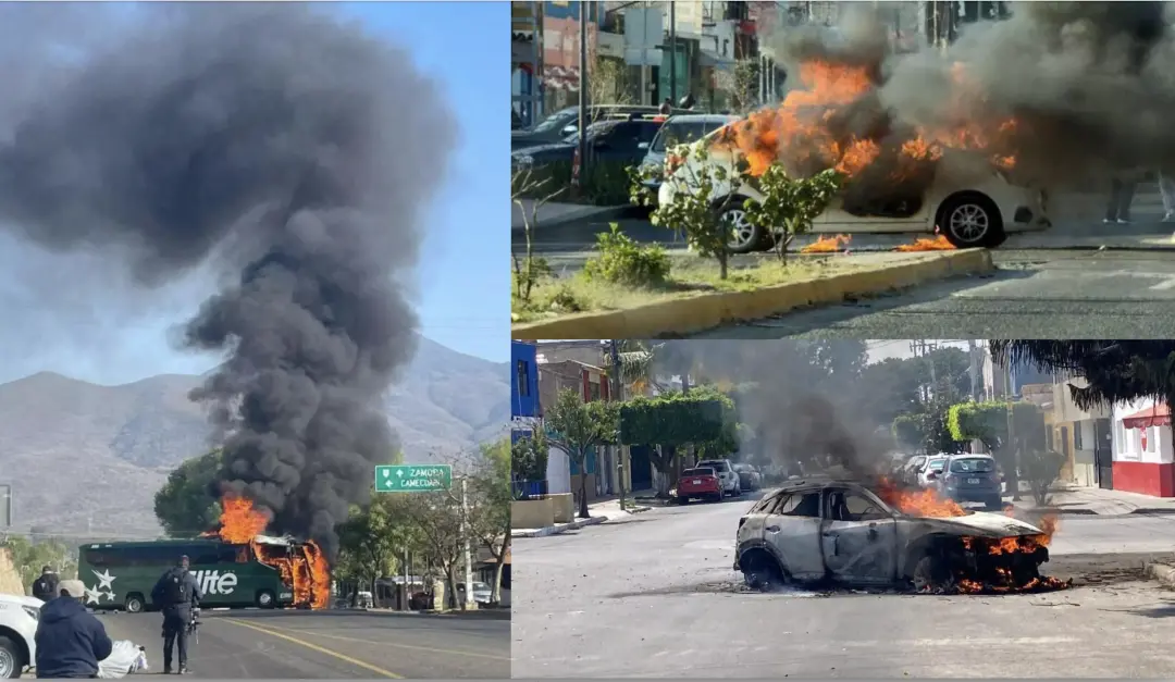 ◆2月22日，墨西哥多个州发生暴力事件，车辆被焚烧。（图源：Cuartoscuro）