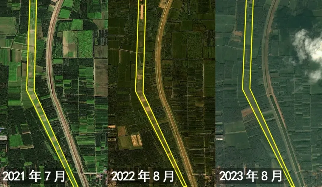 黄线内被挖的土地连续3年均为耕种的状态（图片来自四维地球）