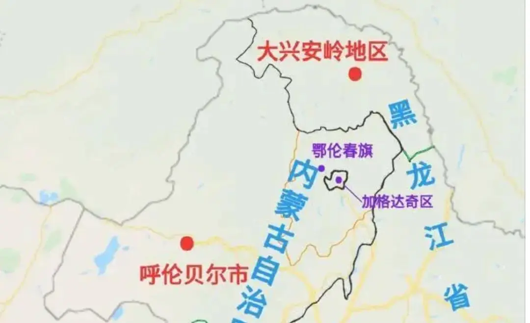 ▲加格达奇与鄂伦春的位置