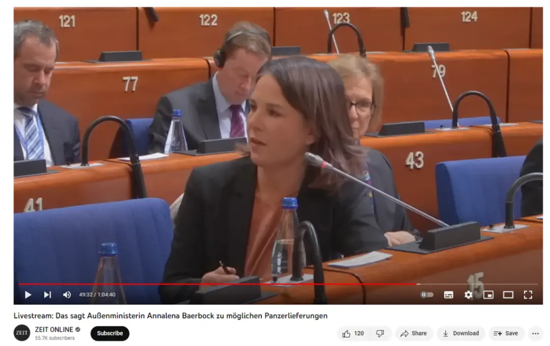 贝尔伯克参加国际人权组织欧洲委员会议会大会的视频截图。