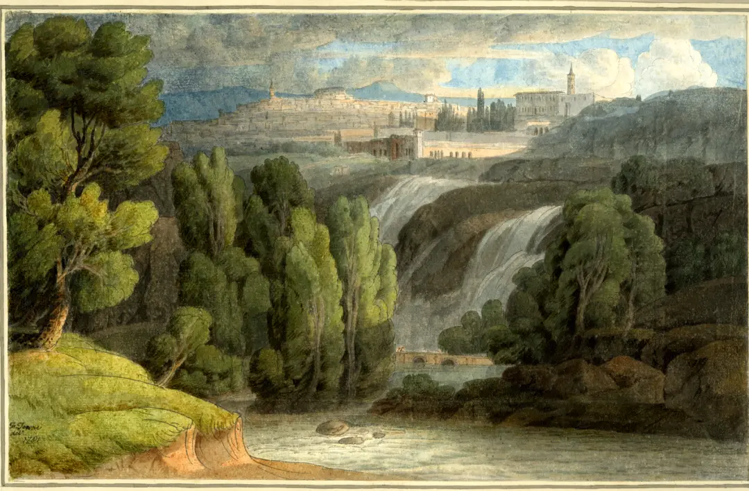 弗朗西斯·唐恩(Francis Towne，1739-1816)，《蒂沃利瀑布（拉齐奥）》，1781，水彩画，意大利。