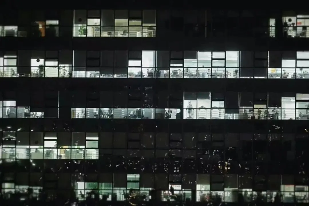 ▲工业园区的夜晚，“打工人”们灯火通明地加班