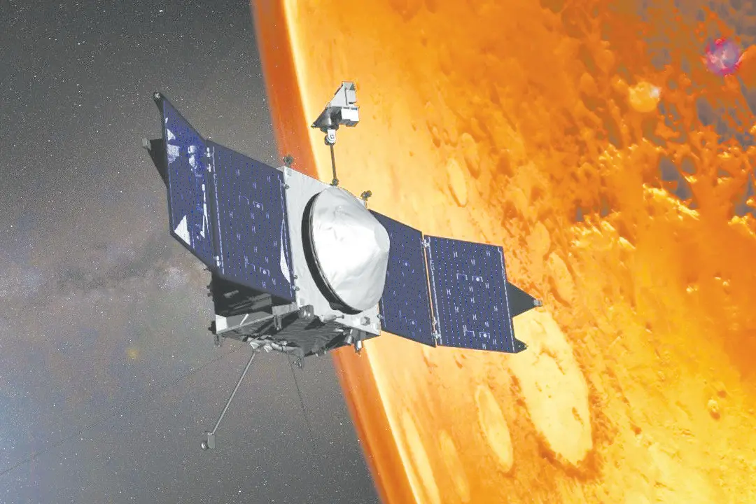 MAVEN围绕火星进行探测的模拟画面