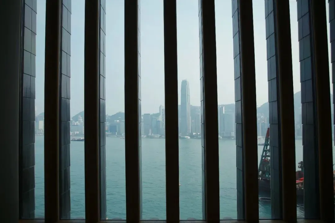 △M+博物馆内景。透过木质隔栏可以看到维港的海景。图/桑榆