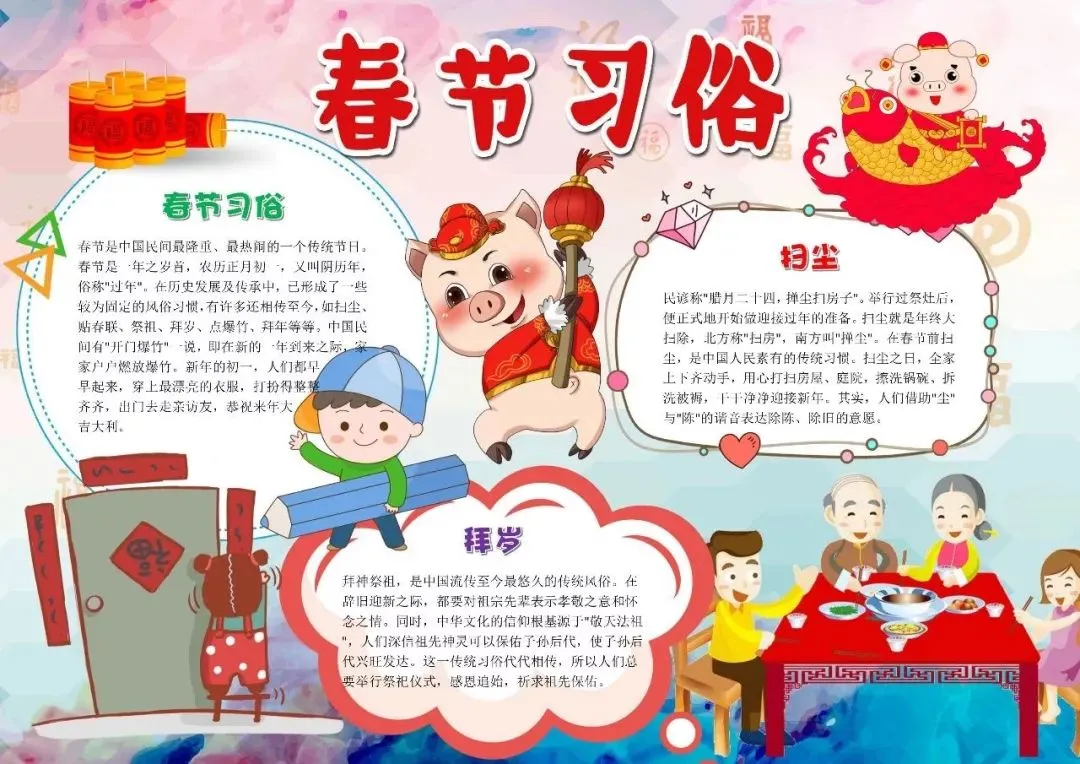 春节手抄报合集，假期陪孩子动动手吧（春节手抄报超漂亮一等奖）