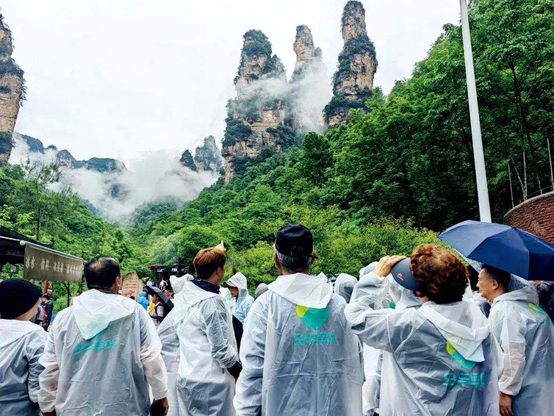 2024年5月30日，韩国游客在湖南张家界景区游玩。图/视觉中国