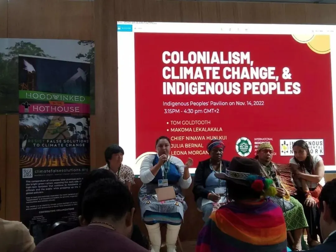 COP27上发表抗议演讲的美国土著。作者供图