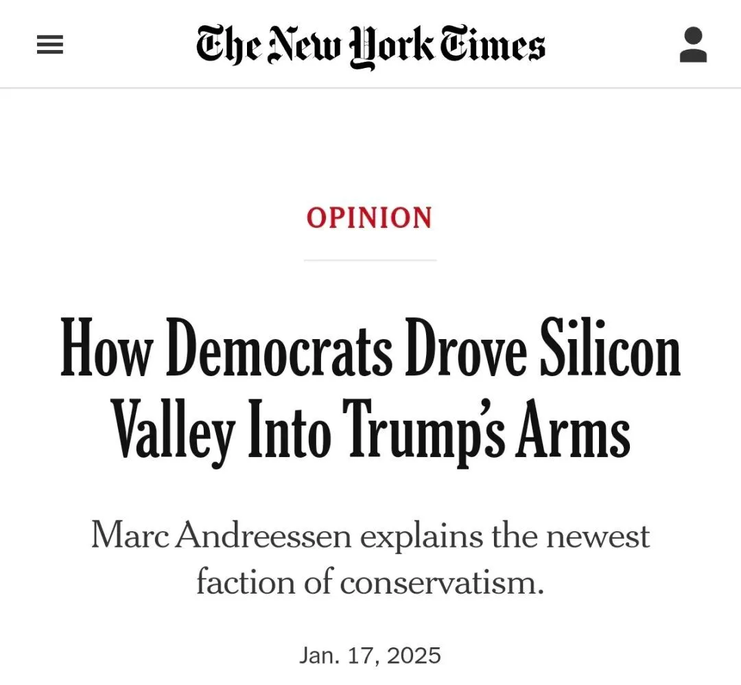 ▎ 观点：民主党如何将硅谷推向特朗普的怀抱。图源：NYT