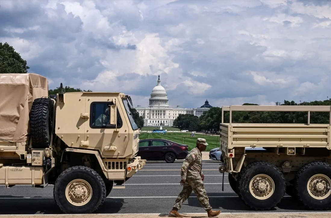 △当地时间8月14日,美国国民警卫队的人员在华盛顿特区