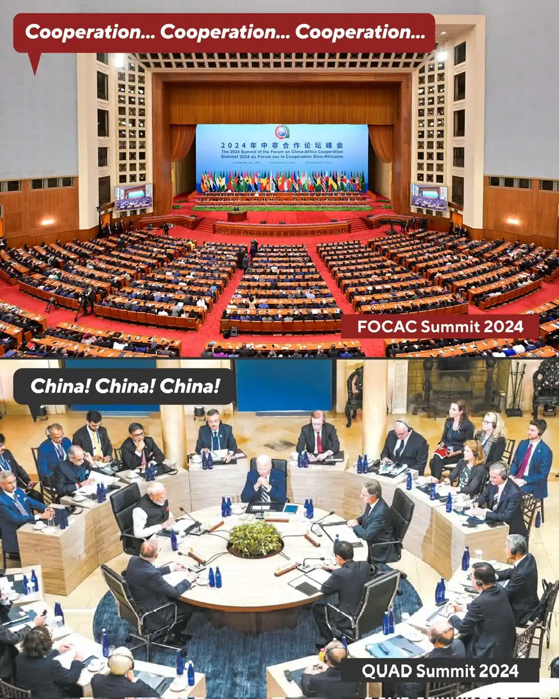 图为林剑帖文配图,显示近日中美两场主场外交在主题上的鲜明不同。图源:林剑社交媒体X账号