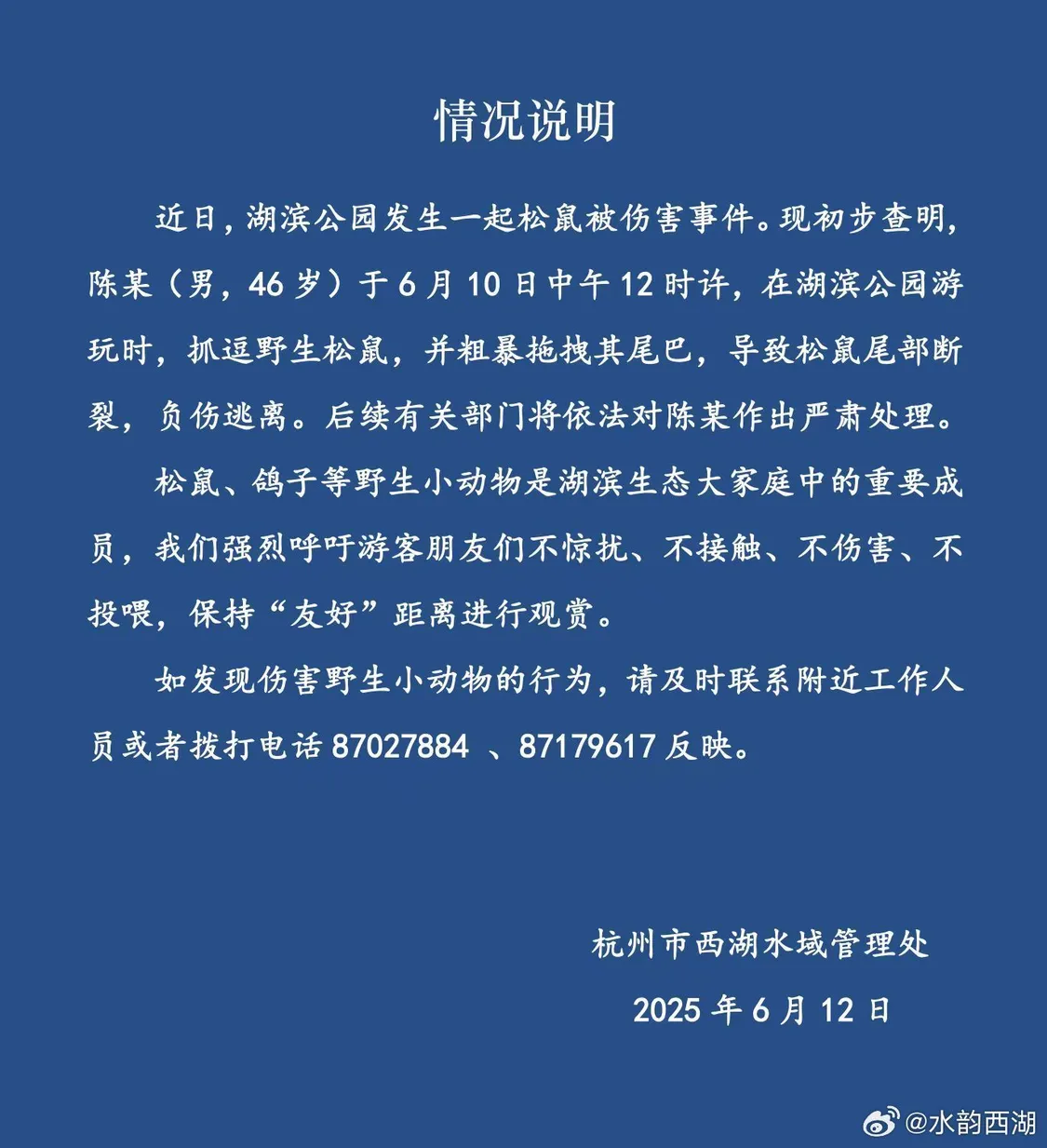 男子西湖边拔断松鼠尾巴_https://www.izongheng.net_快讯_第1张