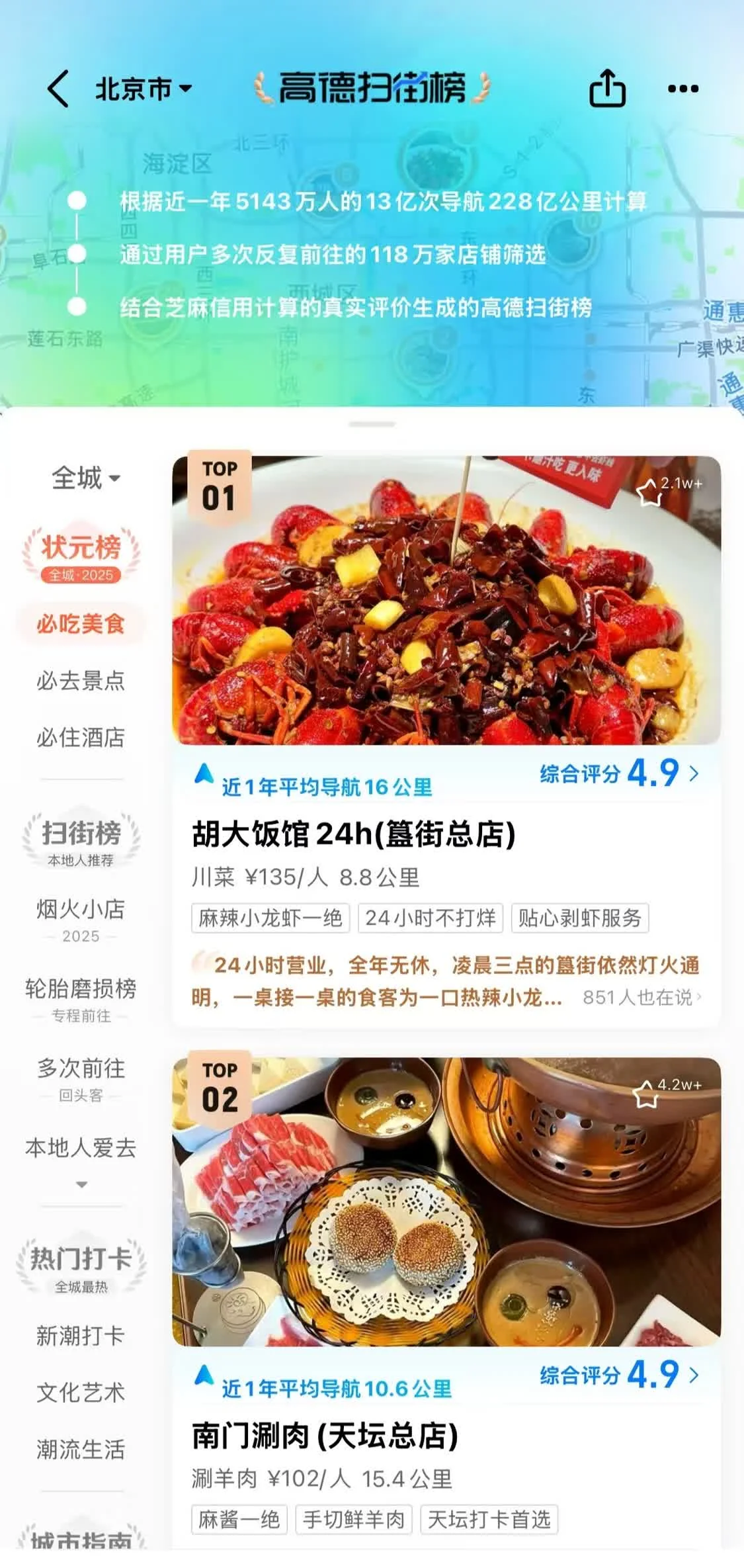 高德地图上线“高德扫街榜”