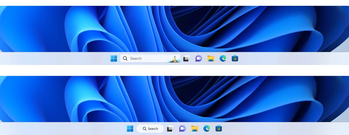 Example of different treatments we are trying out for how search looks on the taskbar.