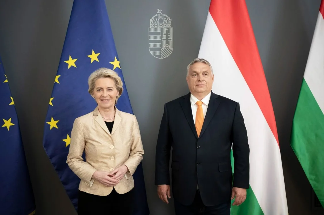 当地时间2022年5月9日，匈牙利布达佩斯，匈牙利总理欧尔班与欧盟委员会主席冯德莱恩会晤。