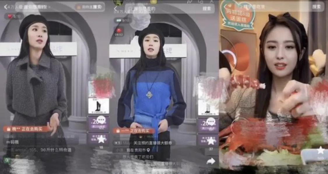 ↑在直播领域，许多网友也发现多位带货直播的博主都长了一张“明星脸”，神似明星杨幂、迪丽热巴、angelababy、佟丽娅等