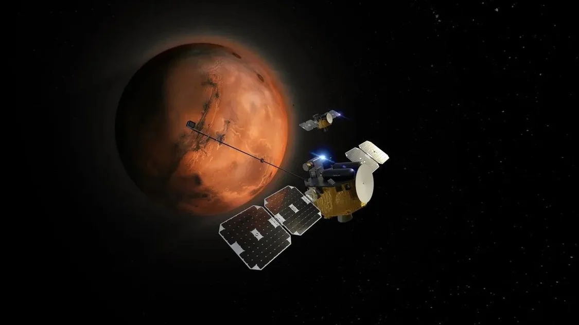 ▲ Escapade 航天器在火星轨道上的插图。