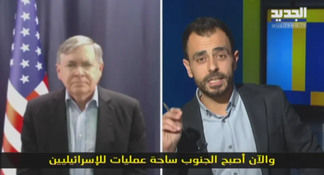 美国中东人道主义事务特使萨特菲尔德接受黎巴嫩电视新闻频道“Al-Jadeed”采访 视频截图