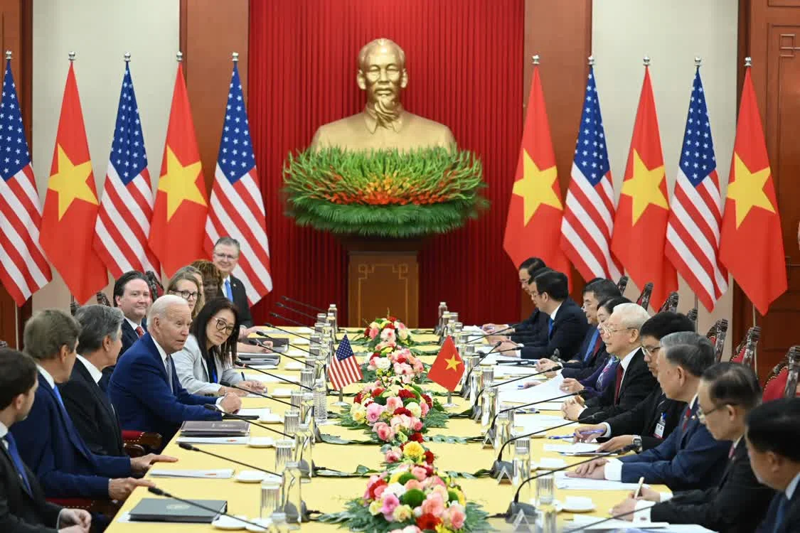 当地时间2023年9月10日，美国总统拜登与越南共产党中央委员会总书记阮富仲举行会谈。图源：视觉中国
