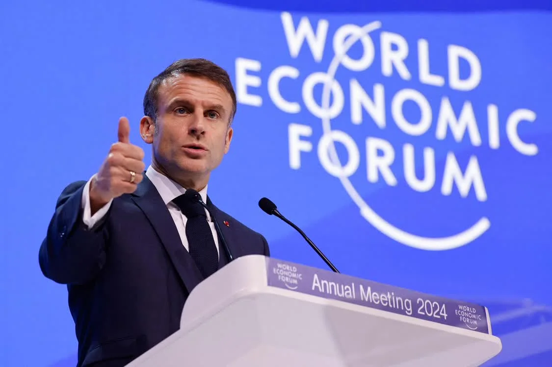 当地时间1月17日，法国总统马克龙出席世界经济论坛2024年年会 图源：视觉中国