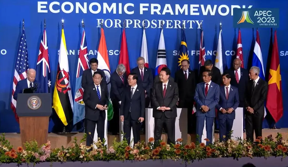 去年11月，IPEF在旧金山举行首脑会议（白宫视频截图）