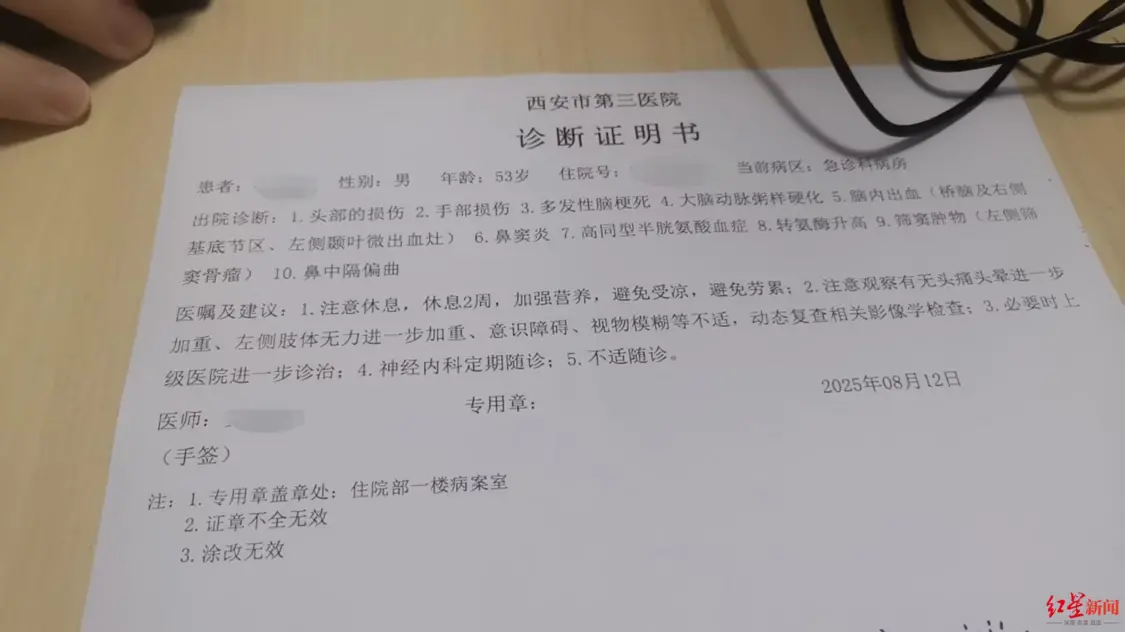 涉事保安祝某懋诊断证明