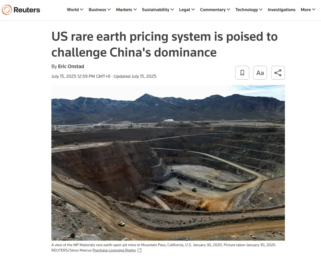 今年盛夏看到这条热情似火的新闻报道,一口冰可乐差点没把电脑给喷坏……(《美国稀土定价体系准备好挑战中国主导地位》)