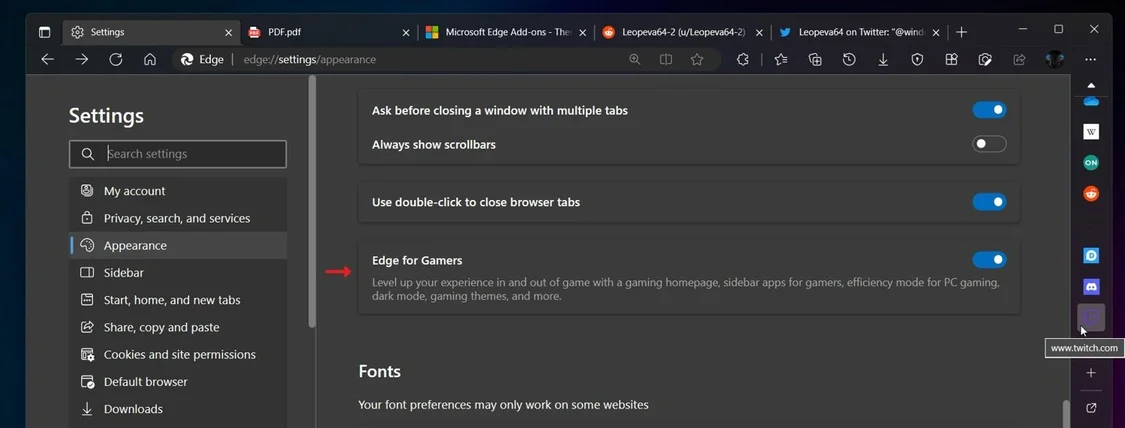 微软Edge浏览器为游戏玩家NG体育推出新模式 集成Discord、Twitch、黑暗模式等功能(图2)