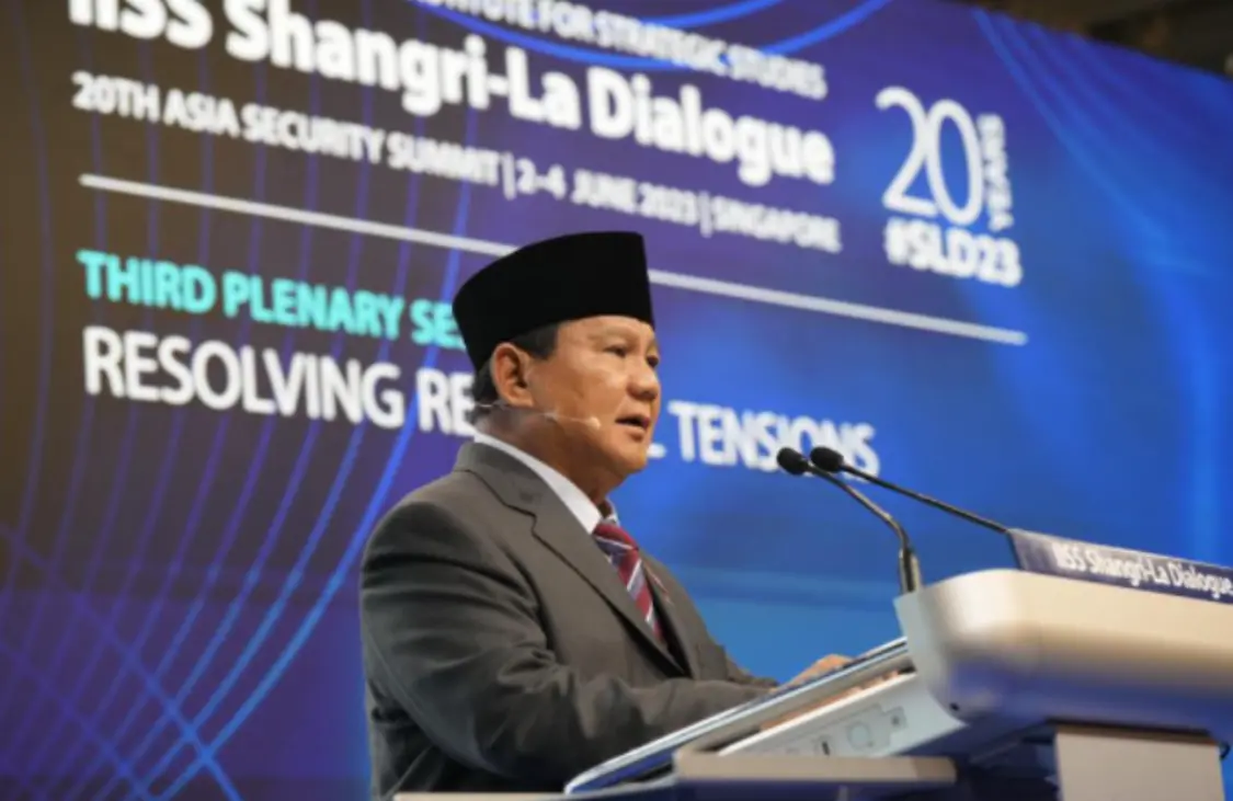 印度尼西亚国防部长苏比安托6月3日在新加坡参加第20届香格里拉对话会时发言
