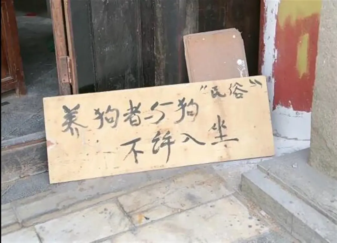 “养狗者与狗不许入坐”的提示牌（来源：视频截图）
