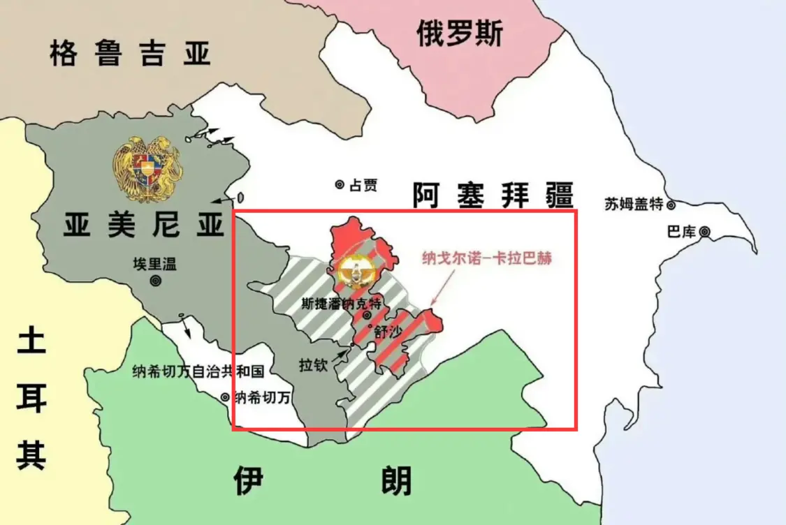图中红框内为亚阿两国存在领土争议的纳卡地区