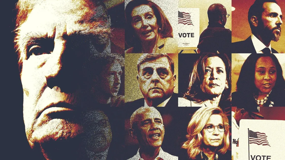 照片插图：Axios Visuals。照片：Drew Angerer、Brandon Bell、Kevin Dietsch、Anna Moneymaker、Joe Raedle、Michael M. Santiago 和 Justin Sullivan/Getty Images； Jason Henry 和 Jeenah Moon/Bloomberg 来自 Getty Images； Jeff Kowalsky、Kamil Krzaczynski 和 Elijah Nouvelage/法新社（盖蒂图片社）；和 William B. Plowman/NBC，来自 Getty Images