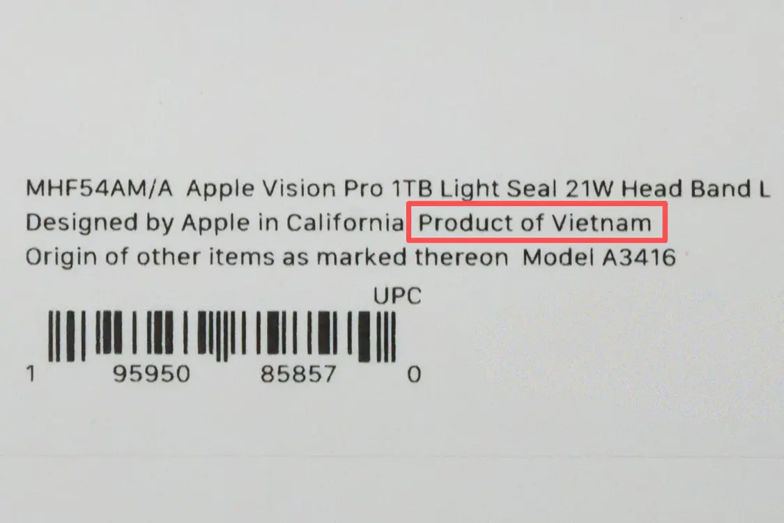 新款Vision Pro开始在越南生产