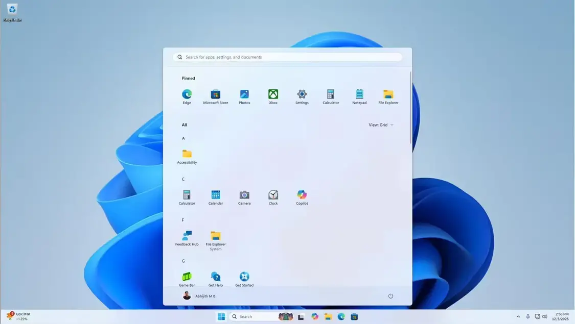 The Start menu doesn't change size in Grid view