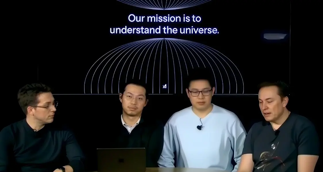 （2025年Grok 3直播画面截图，右二吴宇怀Tony Wu）