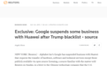 路透社：谷歌已暂停与华为部分业务称“遵从指令”