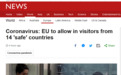 欧盟将允许14国旅客入境，美媒：没有美国！