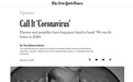 《纽约时报》：请称其为“冠状病毒”