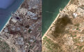 加沙遭以军空袭前后卫星地图对比：建筑被炸毁，黑烟笼罩城市