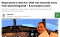 令人唏嘘！尼泊尔空难女副驾驶，距离“转正”只差10秒