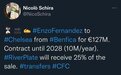 斯基拉：恩佐将以1.27亿欧元转会费转会切尔西