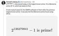 2¹³⁶²⁷⁹⁸⁴¹−1，GPU发现人类已知最大的素数，比第二大多1600万位数字